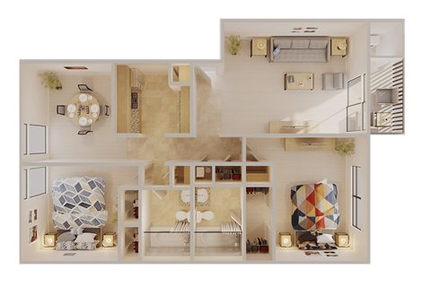 Floor plan for 2 beds, 2 baths, 1142 sqft